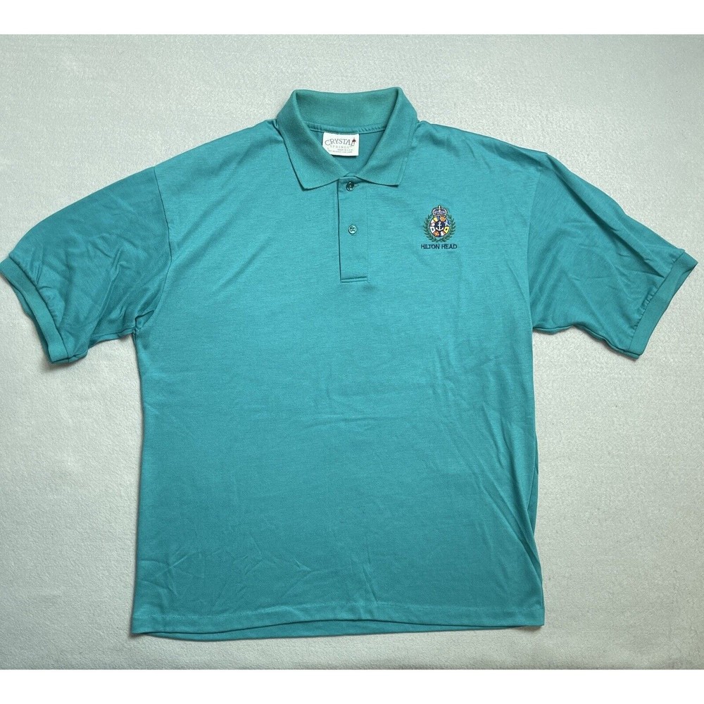 Crystal Springs Hilton Head Golf Polo Shirt Mens Large Turquoise Green Vintage